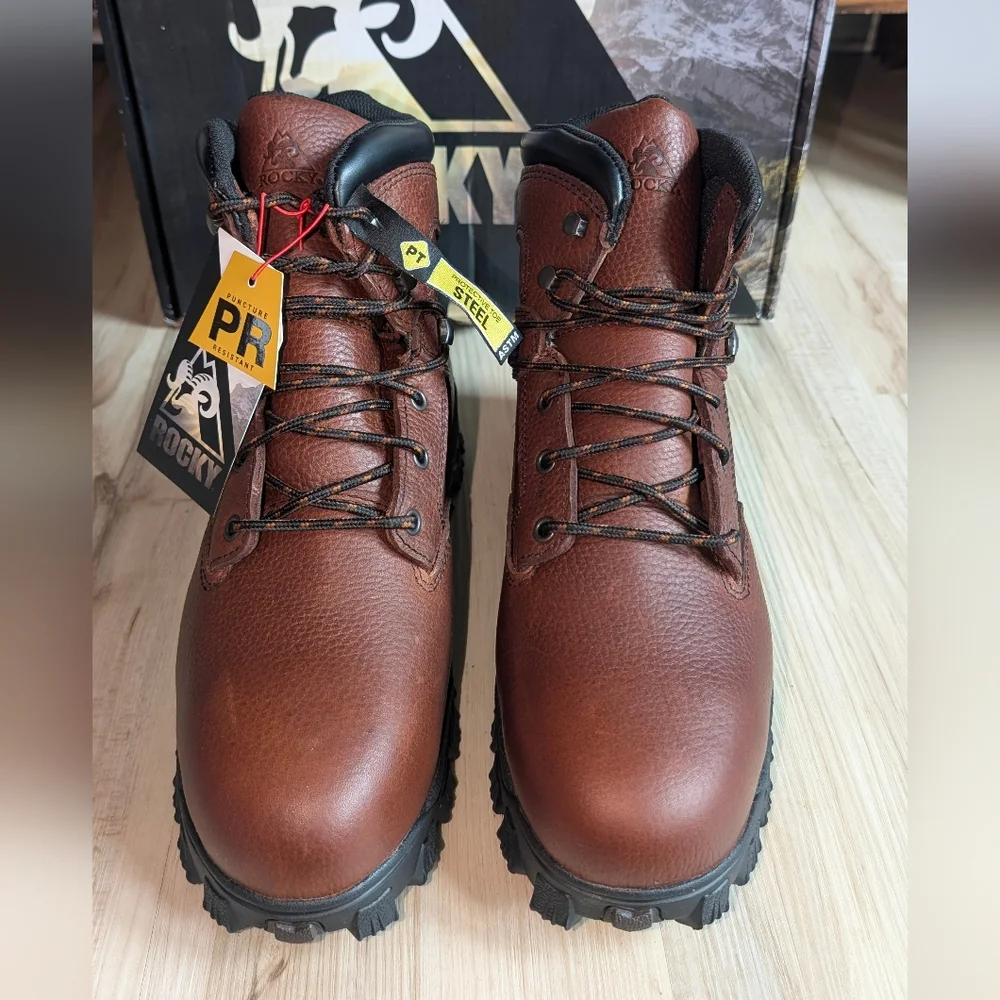 NIB Rocky Alpha Force Men's Brown Leather Steel Toe Waterproof Work Boots sz11.5